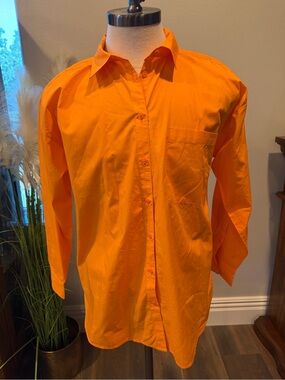NWOT LOFT Women’s Orange Button-Down Shirt w/ Chest Pocket - Sz L
